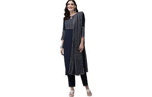 WoW! Indo Era Women Navy Blue Printed Kurta (by Myntra)