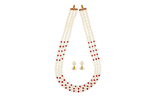 WoW! 3 String Ruby Pearl Necklace (By Sri Jagdamba Pearls)